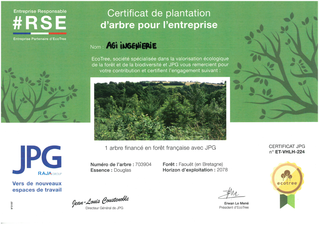 Certificat de plantation d'arbre pour l'entreprise